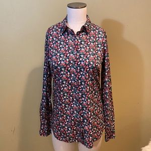 J. Crew Navy Floral Button-Up Blouse